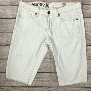 Hurley women’s denim bleached faded shorts size 27 raw hem